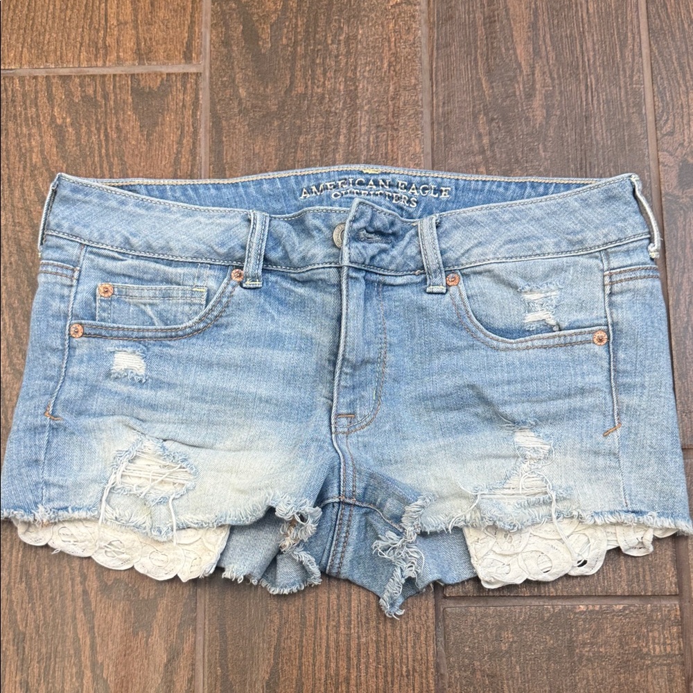 American Eagle Outfitters Light Blue Jean Shorts with Lace Trim